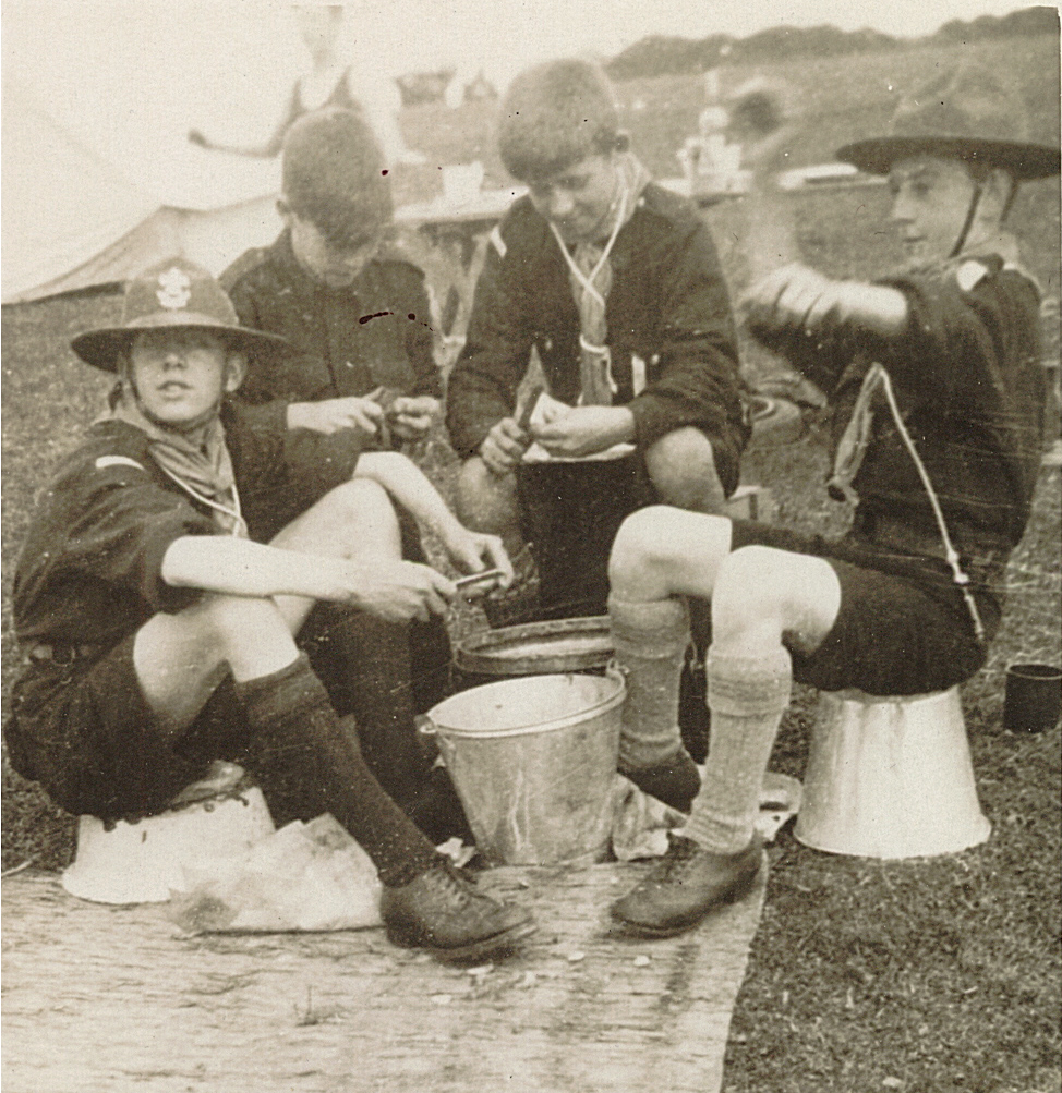 Camp Duties H Moseley, R. Shuttleworth, J Johnson and S Rowbotham Rhyll Summer Camp August 1926 Camp_Duties_Rhyl_ August_1926